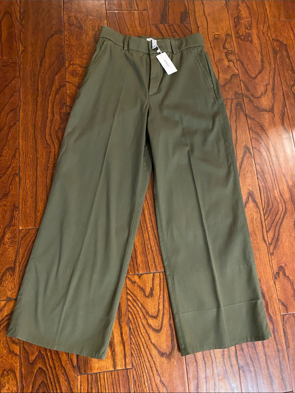 Spanx Stretch Twill Olive Wide-Leg High-Rise Cropped Pants